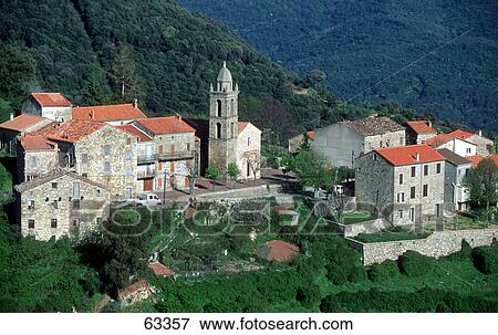 High angle view of church in town, Sainte Lucie De Tallano, Corsica, France View Large Photo Image Stock Photo - High angle view of church in town, Sainte Lucie De Tallano, Corsica, France . Fotosearch