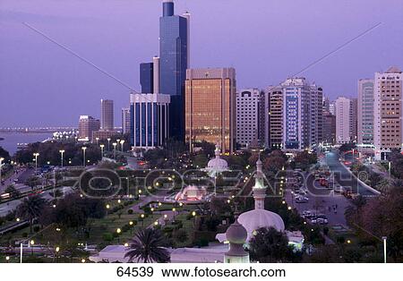 Stock Photo - High angle view of city, Abu Dhabi, United Arab Emirates . Fotosearch