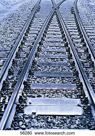 Stock Image - High angle view of railroad track . Fotosearch