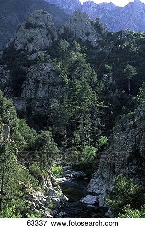 Stock Photo - High angle view of ravine in valley, France . Fotosearch