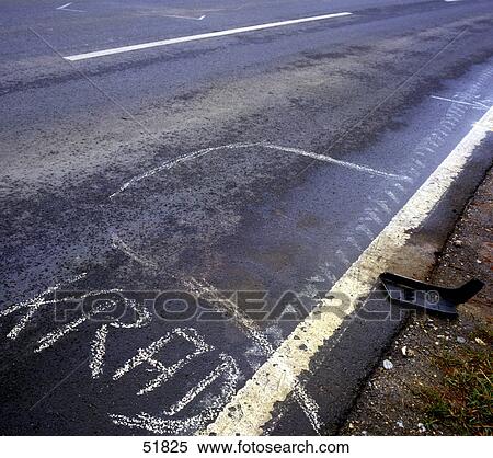 High angle view of road marking of accident View Large Photo Image Stock Photography - High angle view of road marking of accident . Fotosearch
