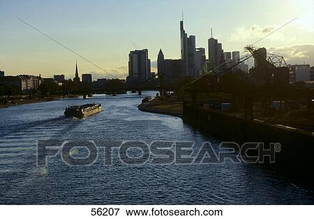 High angle view of ship in river, Frankfurt, Germany, Europe View Large Photo Image Stock Photo - High angle view of ship in river, Frankfurt, Germany, Europe . Fotosearch