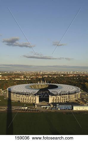 High angle view of soccer stadium, Olympic Stadium, Berlin, Germany View Large Photo Image Stock Photograph - High angle view of soccer stadium, Olympic Stadium, Berlin, Germany . Fotosearch