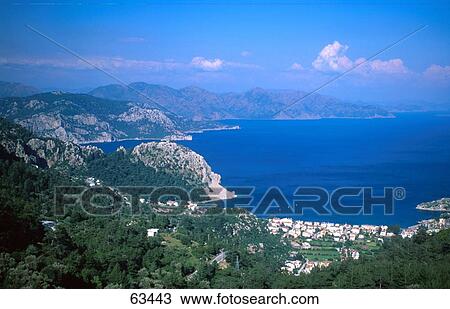 High angle view of town at coast, Bozburun, Mugla, Turkey View Large Photo Image Stock Image - High angle view of town at coast, Bozburun, Mugla, Turkey . Fotosearch