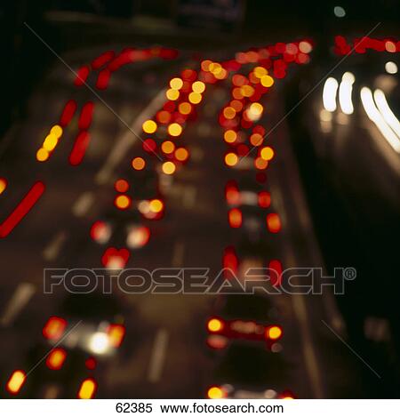 High angle view of traffic jam on road at night View Large Photo Image Stock Photography - High angle view of traffic jam on road at night . Fotosearch