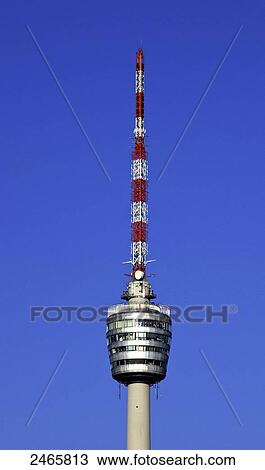 Stock Image - High section view of communication tower, Stuttgart, Baden-Wuerttemberg, Germany . Fotosearch
