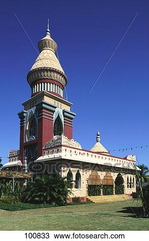 Stock Image - Hindu temple against clear blue sky, St Pierre, Reunion Island, France . Fotosearch