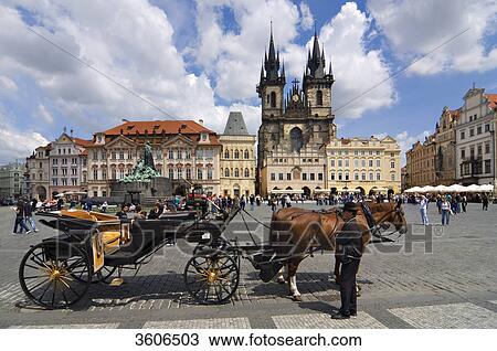 Horse-drawn carriage at the Old Town Square, Prague, Czech Republic View Large Photo Image Stock Image - Horse-drawn carriage at the Old Town Square, Prague, Czech Republic . Fotosearch