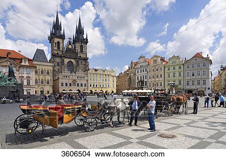 Horse-drawn carriages at the Old Town Square, Prague, Czech Republic View Large Photo Image Picture - Horse-drawn carriages at the Old Town Square, Prague, Czech Republic . Fotosearch