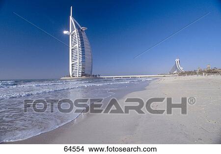 Hotel on beach, Burj Al Arab, Jumeirah Beach, Dubai, United Arab Emirates View Large Photo Image Picture - Hotel on beach, Burj Al Arab, Jumeirah Beach, Dubai, United Arab Emirates . Fotosearch