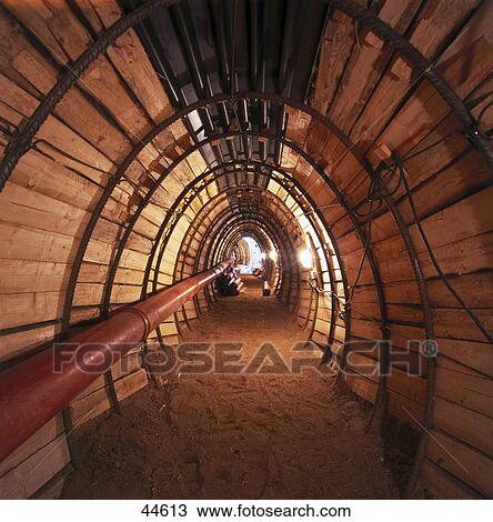 Stock Image - Interiors of a wooden tunnel, Duesseldorf, Germany . Fotosearch