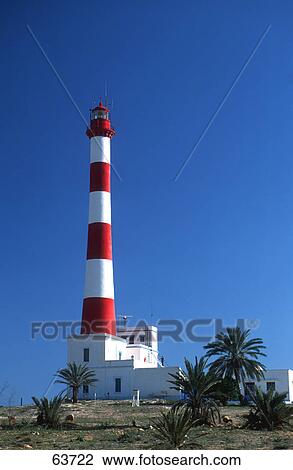 Stock Image - Low angle view of lighthouse against clear blue sky, Djerba, Tunisia . Fotosearch