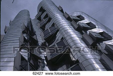 Stock Photo - Low angle view of office building, Zollhof, Dusseldorf, Germany, Europe . Fotosearch