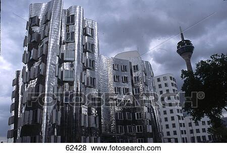 Stock Photo - Low angle view of office buildings, Zollhof, Dusseldorf, Germany, Europe . Fotosearch