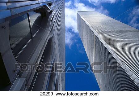 Low angle view of skyscrapers, World Trade Center, Manhattan, New York City, New York State, USA View Large Photo Image Stock Photo - Low angle view of skyscrapers, World Trade Center, Manhattan, New York City, New York State, USA . Fotosearch