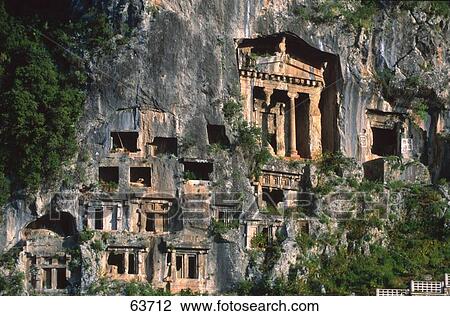 Lycian rock tombs on side of mountain, Dalyan, Turkey View Large Photo Image Stock Image - Lycian rock tombs on side of mountain, Dalyan, Turkey . Fotosearch