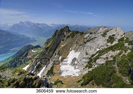 Stock Photo - Mattstock with Walensee and Glarner Alps, Switzerland . Fotosearch