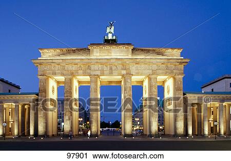 Memorial gate lit up at night, Brandenburg Gate, Berlin, Germany View Large Photo Image Stock Image - Memorial gate lit up at night, Brandenburg Gate, Berlin, Germany . Fotosearch