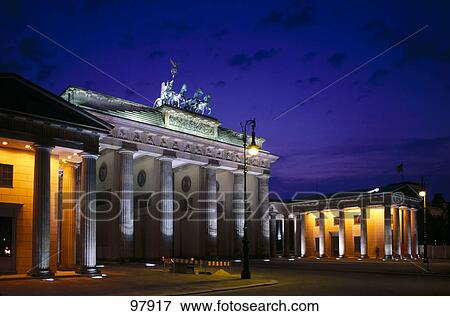Memorial gate lit up at night, Brandenburg Gate, Berlin, Germany View Large Photo Image Stock Photo - Memorial gate lit up at night, Brandenburg Gate, Berlin, Germany . Fotosearch