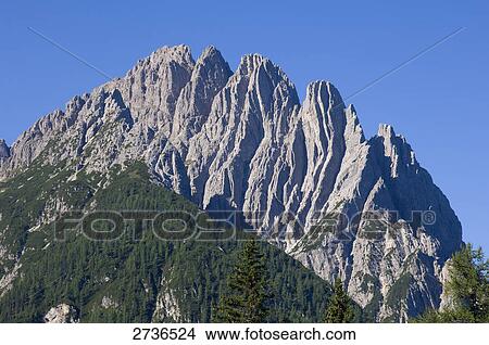 Picture - Mountain under blue sky, Drauzug, Spitzkofel, Dolomites, Italy . Fotosearch