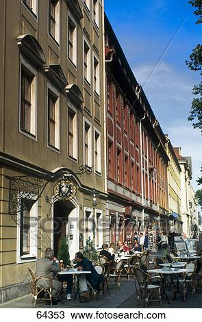 Stock Image - People at outdoor cafe, Dresden, Saxony, Germany . Fotosearch