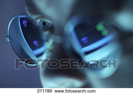 Stock Photo - Question marks reflected in sunglasses of person . Fotosearch