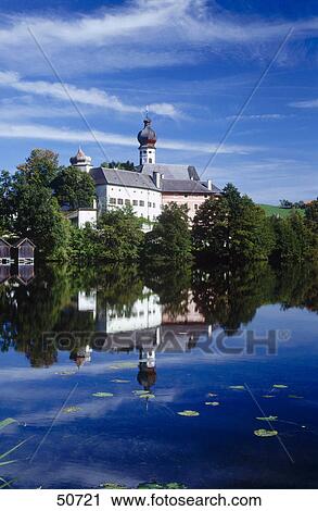 Reflection of monastery in lake, Bavaria, Germany View Large Photo Image Stock Image - Reflection of monastery in lake, Bavaria, Germany . Fotosearch