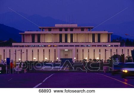 Stock Image - Road leading to government building lit up at night, Islamabad, Pakistan . Fotosearch