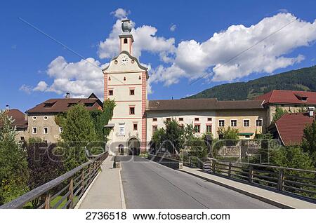 Stock Photo - Road leading to town gate, Gmuend, Carinthia, Austria . Fotosearch
