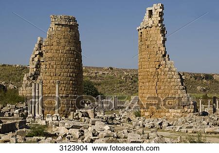 Picture - Ruins of the city gate in Perge, Turkey . Fotosearch