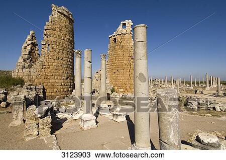 Ruins of the town gate in Perge, Turkey View Large Photo Image Stock Image - Ruins of the town gate in Perge, Turkey . Fotosearch