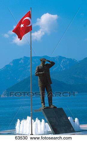 Sculpture and Turkish flag at memorial, Mugla, Turkey View Large Photo Image Stock Image - Sculpture and Turkish flag at memorial, Mugla, Turkey . Fotosearch