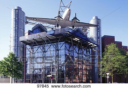 Stock Photography - Sculpture of aircraft on museum, Technical Museum, Kreuzberg, Berlin, Germany . Fotosearch
