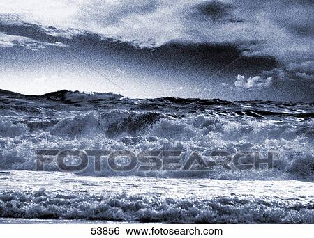 Sea waves under cloudy sky View Large Photo Image Stock Photograph - Sea waves under cloudy sky . Fotosearch
