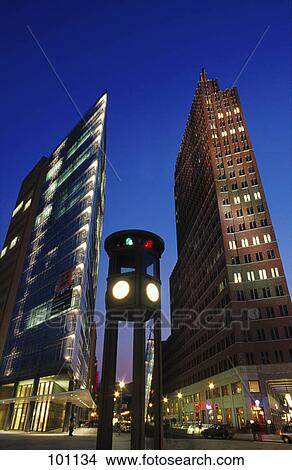 Picture - Skyscrapers in city, Bahntower, Potsdamer Platz, Berlin, Germany . Fotosearch