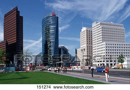 Skyscrapers in city, Hans Kollhoff, Potsdamer Platz, Berlin, Germany View Large Photo Image Picture - Skyscrapers in city, Hans Kollhoff, Potsdamer Platz, Berlin, Germany . Fotosearch