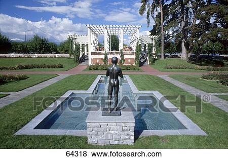 Stock Photo - Statue near pond in park, Parc Des Eaux Vives, Quai Gustave-Ador, Geneva, Switzerland . Fotosearch