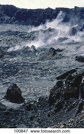 Steam emerging from volcanic landscape, Piton de la Fournaise, Reunion Island, France View Large Photo Image Stock Photo - Steam emerging from volcanic landscape, Piton de la Fournaise, Reunion Island, France . Fotosearch