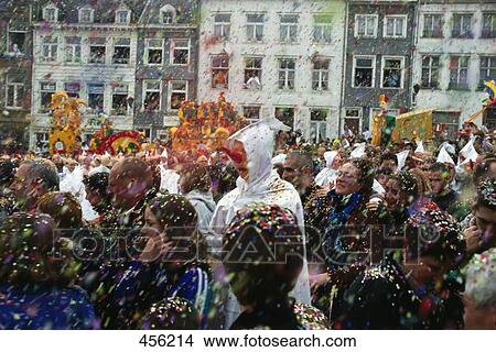 Street crowded with Mardi Gras revelers, Belgium View Large Photo Image Picture - Street crowded with Mardi Gras revelers, Belgium . Fotosearch
