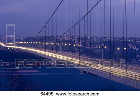 Suspension bridge over strait, Bosphorus Bridge, Istanbul, Turkey View Large Photo Image Stock Photo - Suspension bridge over strait, Bosphorus Bridge, Istanbul, Turkey . Fotosearch