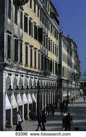Tourists in front of building, Liston Arcades, Corfu, Ionian Islands, Greece View Large Photo Image Stock Photograph - Tourists in front of building, Liston Arcades, Corfu, Ionian Islands, Greece . Fotosearch
