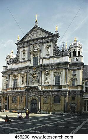 Stock Photo - Tourists in front of church, Antwerp, Belgium . Fotosearch