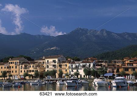 Stock Image - Town at waterfront, Elba Island, Italy . Fotosearch