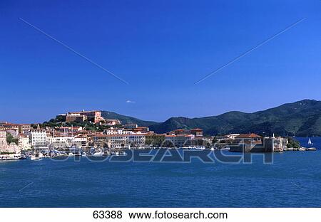 Town at waterfront, Tyrrhenian Sea, Italy View Large Photo Image Stock Photo - Town at waterfront, Tyrrhenian Sea, Italy . Fotosearch