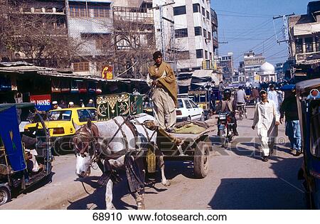 Stock Image - Traffic on street road, Peshawar, Pakistan . Fotosearch