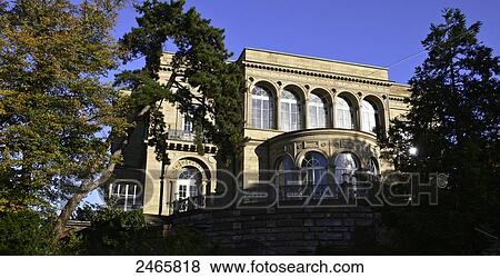 Stock Photo - Trees in front of villa, Villa Berg, Stuttgart, Baden-Wuerttemberg, Germany . Fotosearch