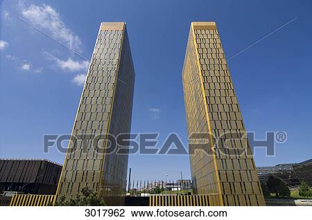 Stock Image - Twin towers, European Court of Justice, Kirchberg plateau, Luxembourg, wide-angle view . Fotosearch