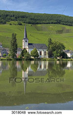 View over Moselle river to the St. Michael parish church, Piesport, Germany View Large Photo Image Stock Photo - View over Moselle river to the St. Michael parish church, Piesport, Germany . Fotosearch