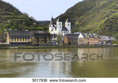 View over Moselle to the St. Castor Abbey Church, Treis-Karden, Rhineland-Palatinate, Germany View Large Photo Image Stock Photograph - View over Moselle to the St. Castor Abbey Church, Treis-Karden, Rhineland-Palatinate, Germany . Fotosearch