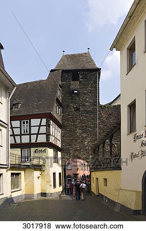 Stock Photo - View to the Endertor in Cochem, Rhineland-Palatinate, Germany . Fotosearch